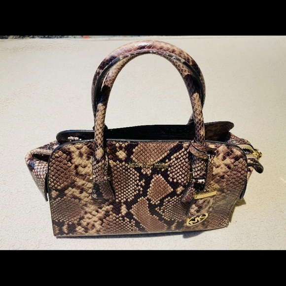 Michael Kors Brown/Tan Snakeskin Leather Satchel/Top Handle Bag - Picture 1 of 7
